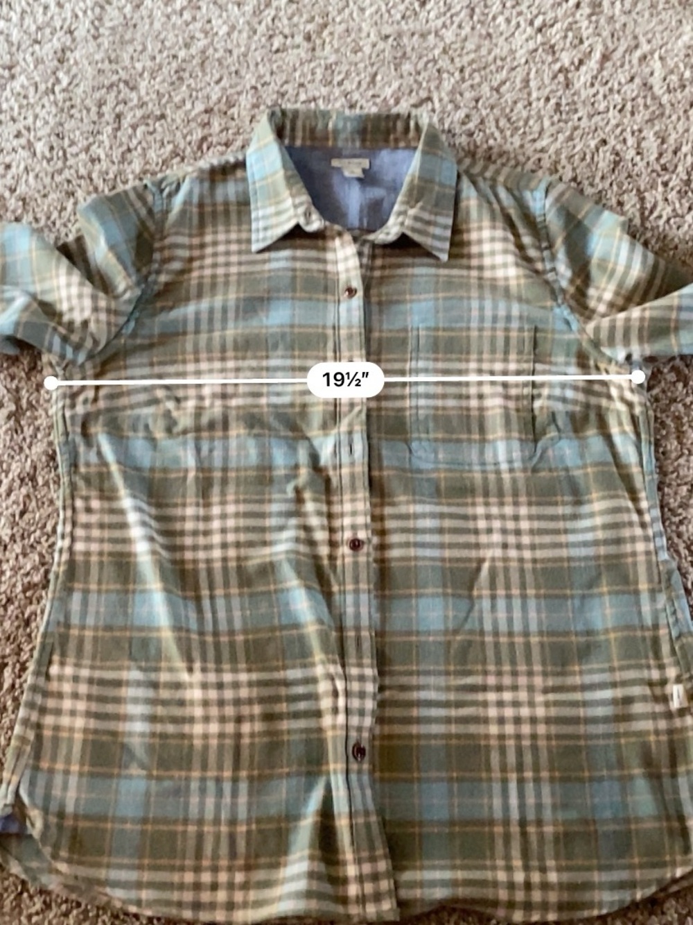L.L. Bean Teal Blue and Olive Green Plaid Shirt - Picture 6 of 7